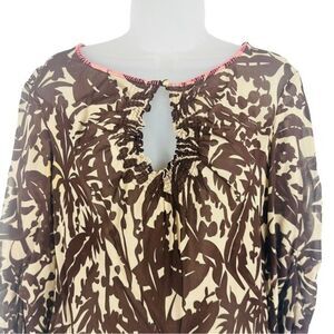 Bcbgmaxazria Brown And Cream Silk Side Tie Peasant Blouse Sz. S